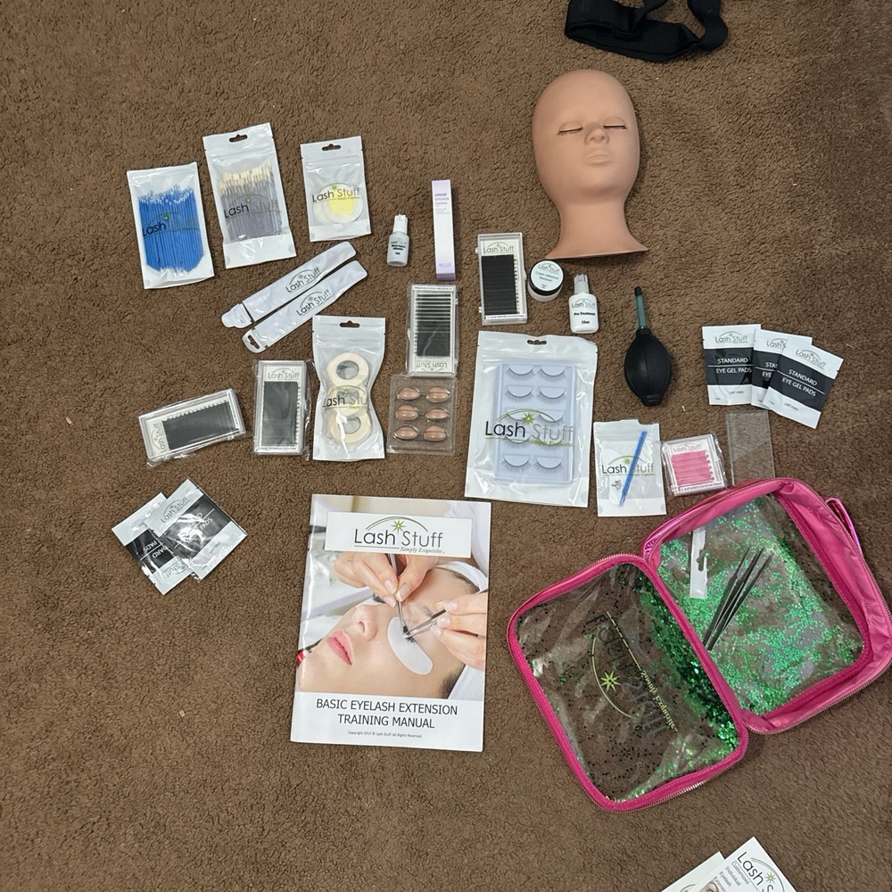 Lash Stuff Eyelash Extension Kit Pink Green Clear with Tools & Training Manual