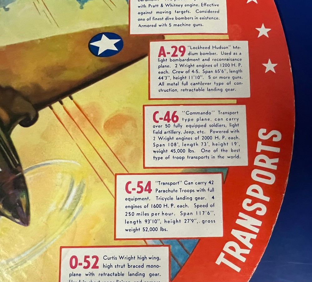 1942 AIRCRAFT RECOGNITION SPOTTER WHEEL U.S. AIRCRAFT