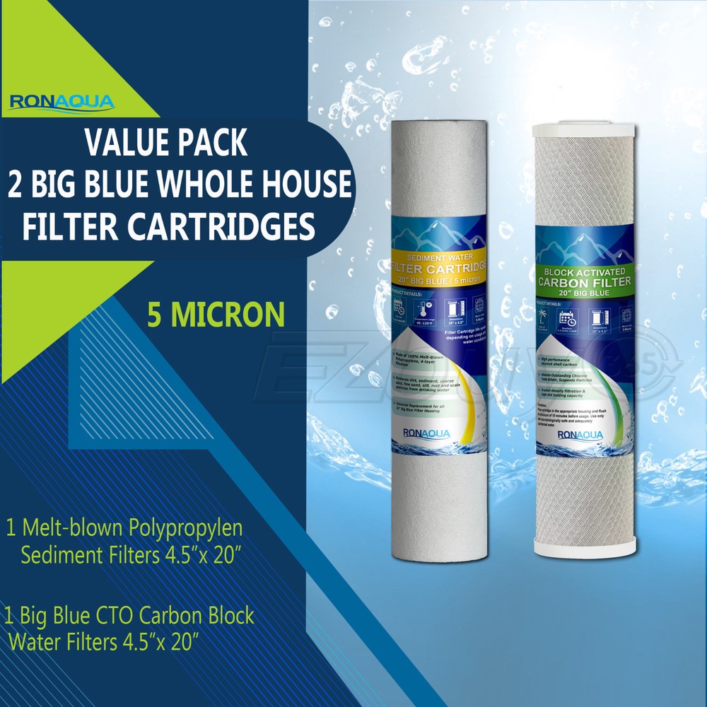 Big Blue  CTO Carbon Block &  Sediment Water Filters 4.5" x 20" Cartridges Set