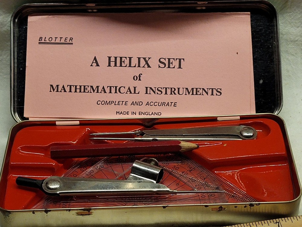 COLLEGIATE INTERMEDIATE HELIX MATHEMATICAL DRAFTING INSTRUMENTS FULL SET TIN BOX