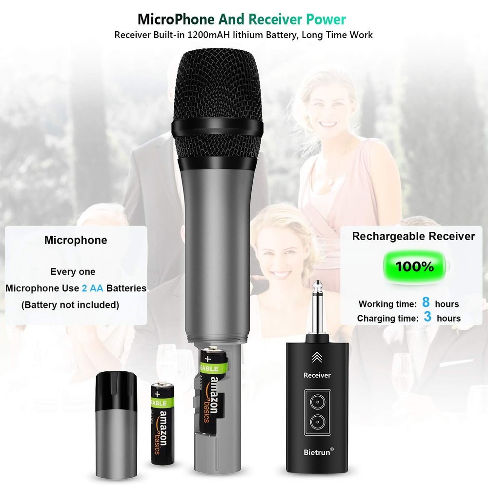 Wireless Microphone with Bluetooth Professional UHF Dual Handheld Dynamic Met...