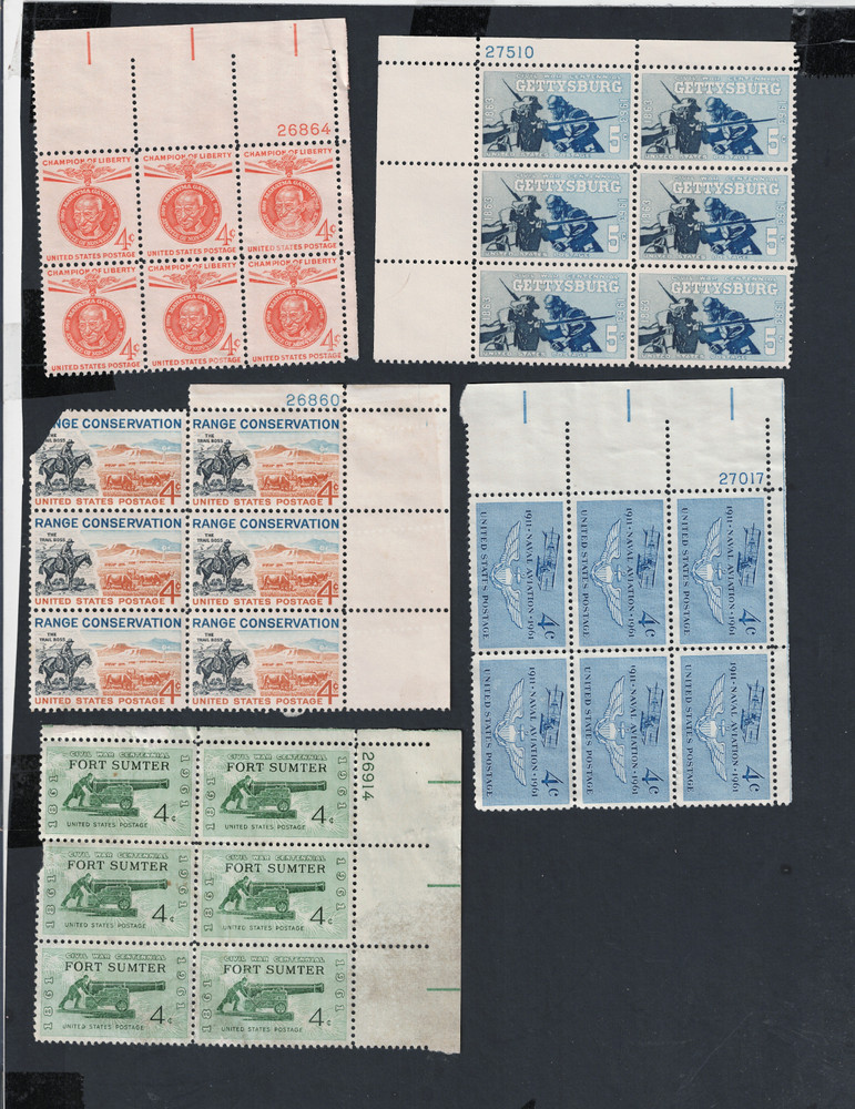 1961-63 COMMEMORATIVE PLATE BLOCKS  MNH