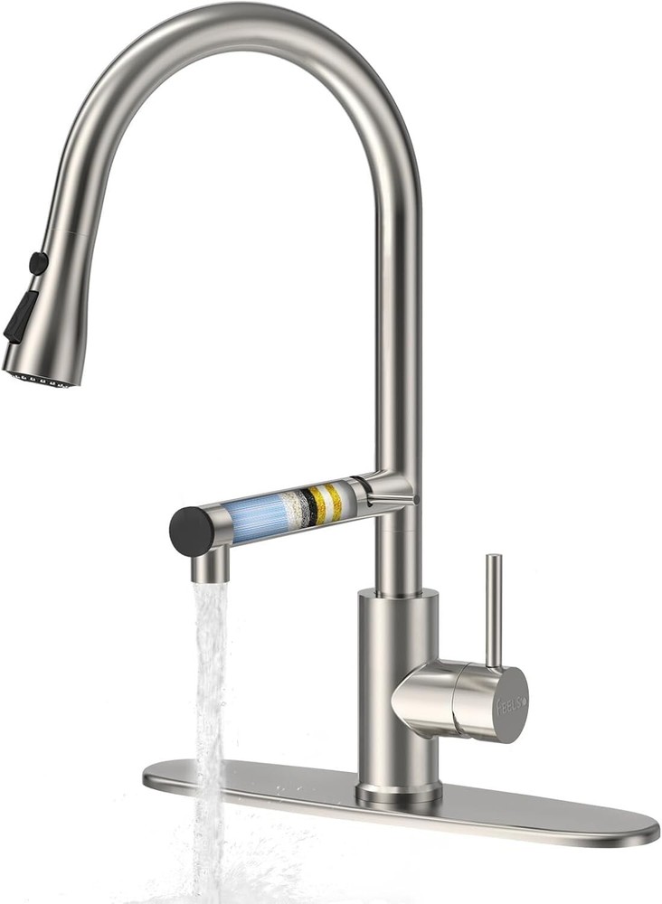Filter Water Kitchen Faucet with Pull Down Sprayer, Brushed Nickel Stainless