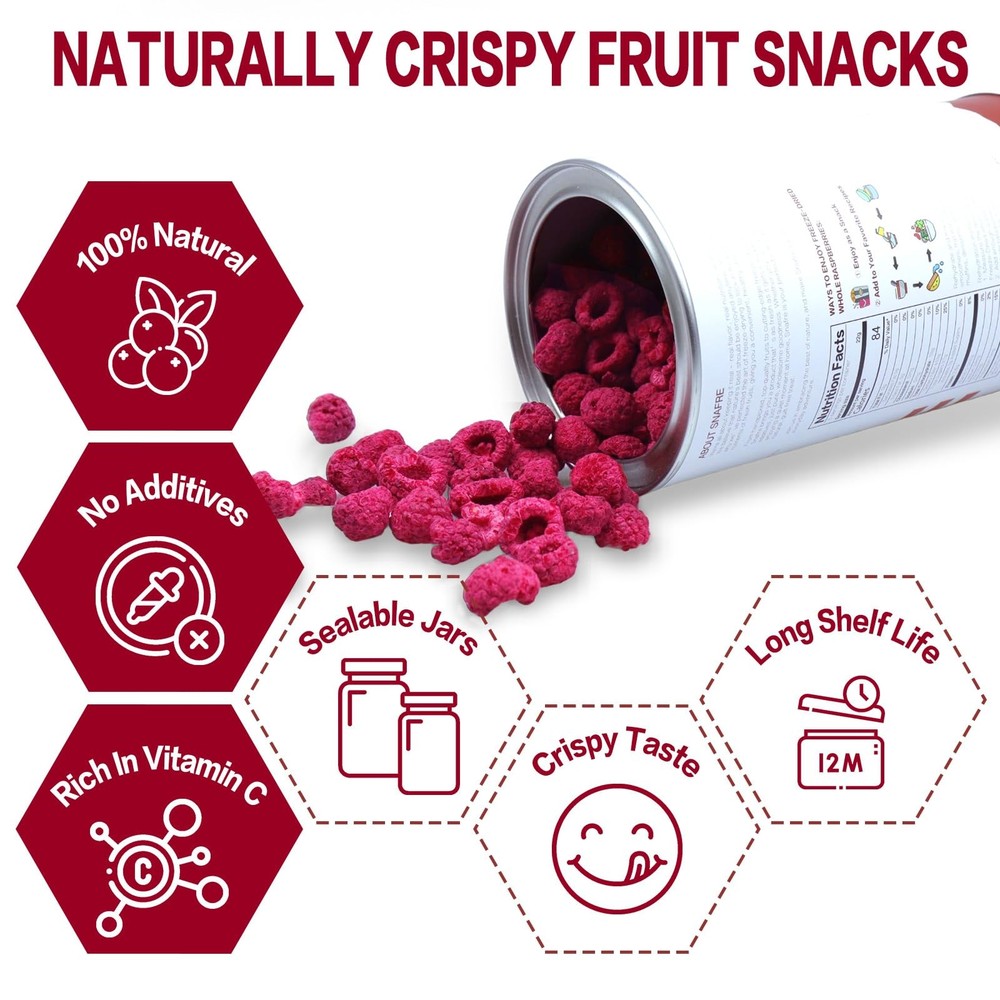Freeze Dried Raspberries, Fruit, Whole Raspberry 3.88OZ