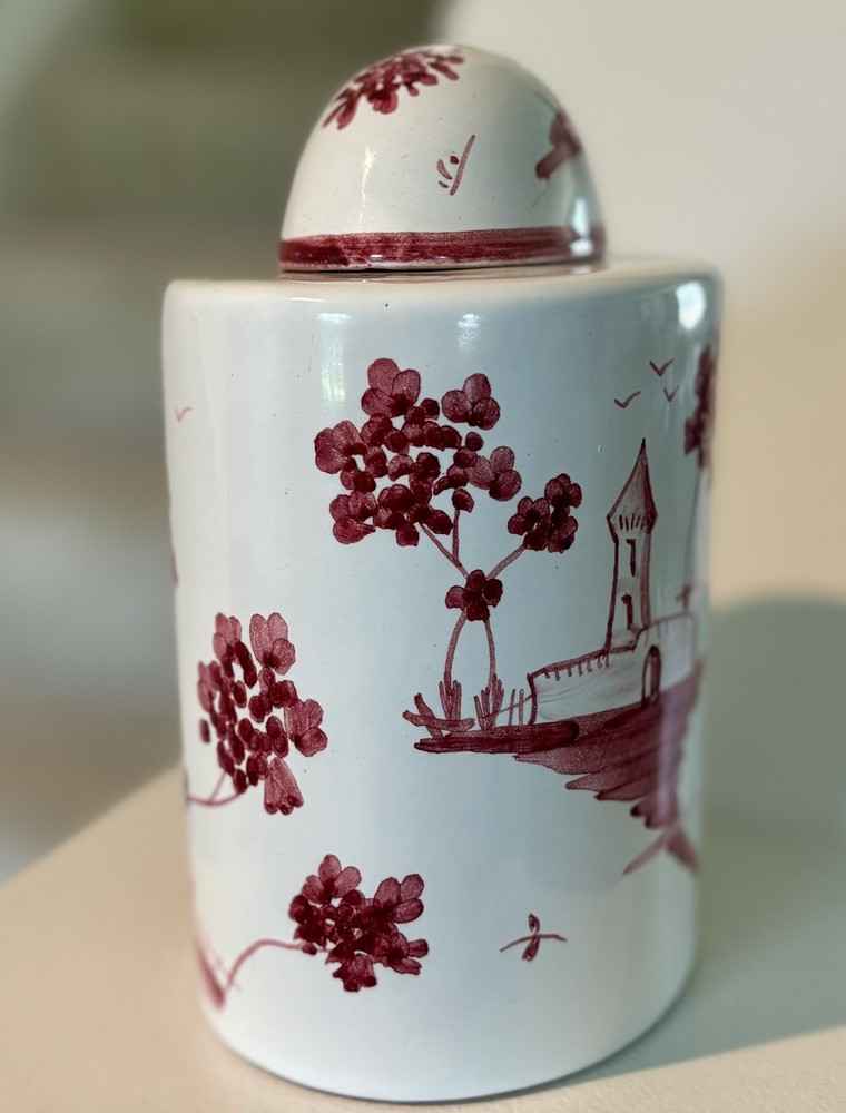 Cantagalli Majolica Lidded Jar 6” Tall