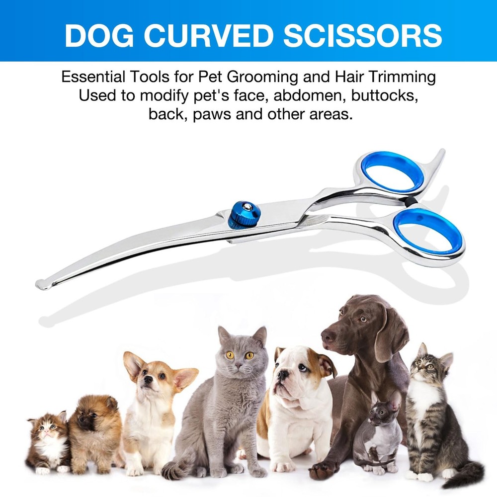 Dog Grooming Scissors Curved Shears Set Rounded Trimming for Silver