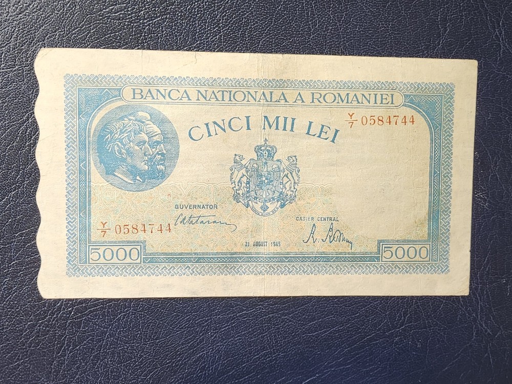 ROMANIA - 5000 LEI 21 AUGUST 1945 - BANKNOTES - SERIAL NUMBER 0584744