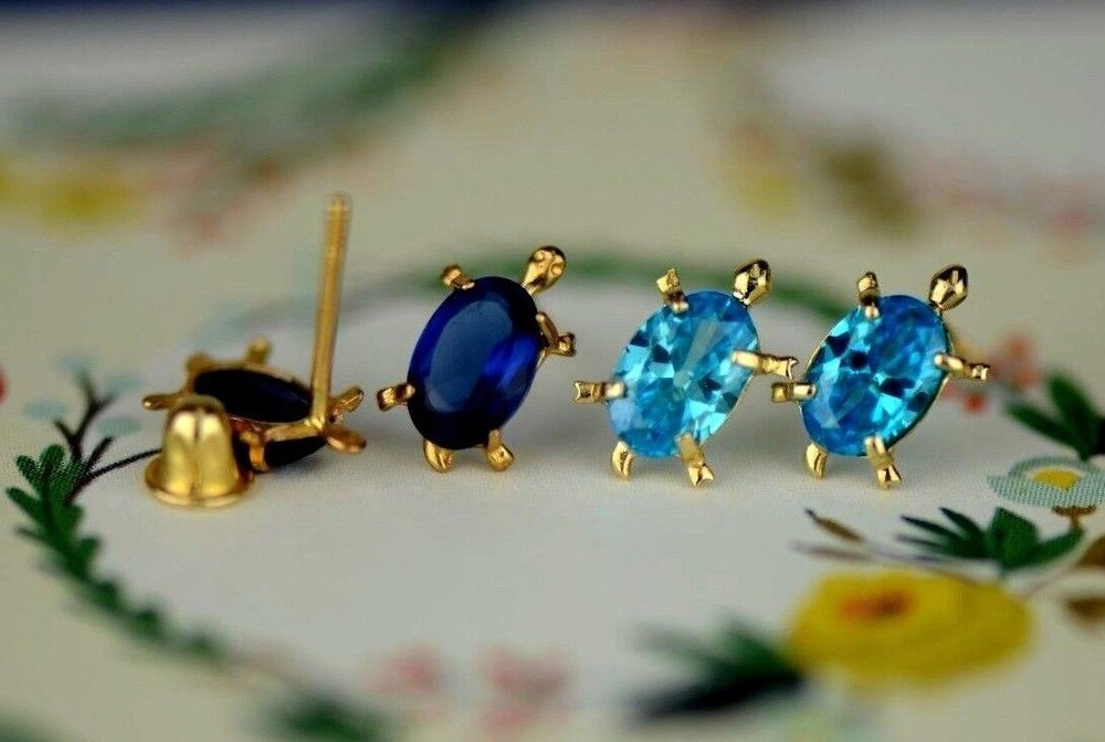 14k Yellow Gold Turtle Birthstone Stud Earring