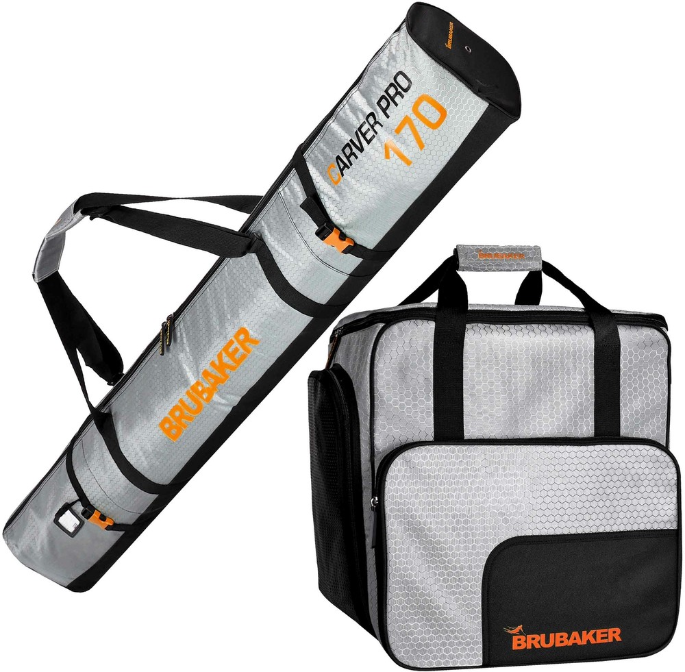 BRUBAKER Ski Bag Combo Tec Pro - Boot Bag and Ski Bag - Silver/Orange