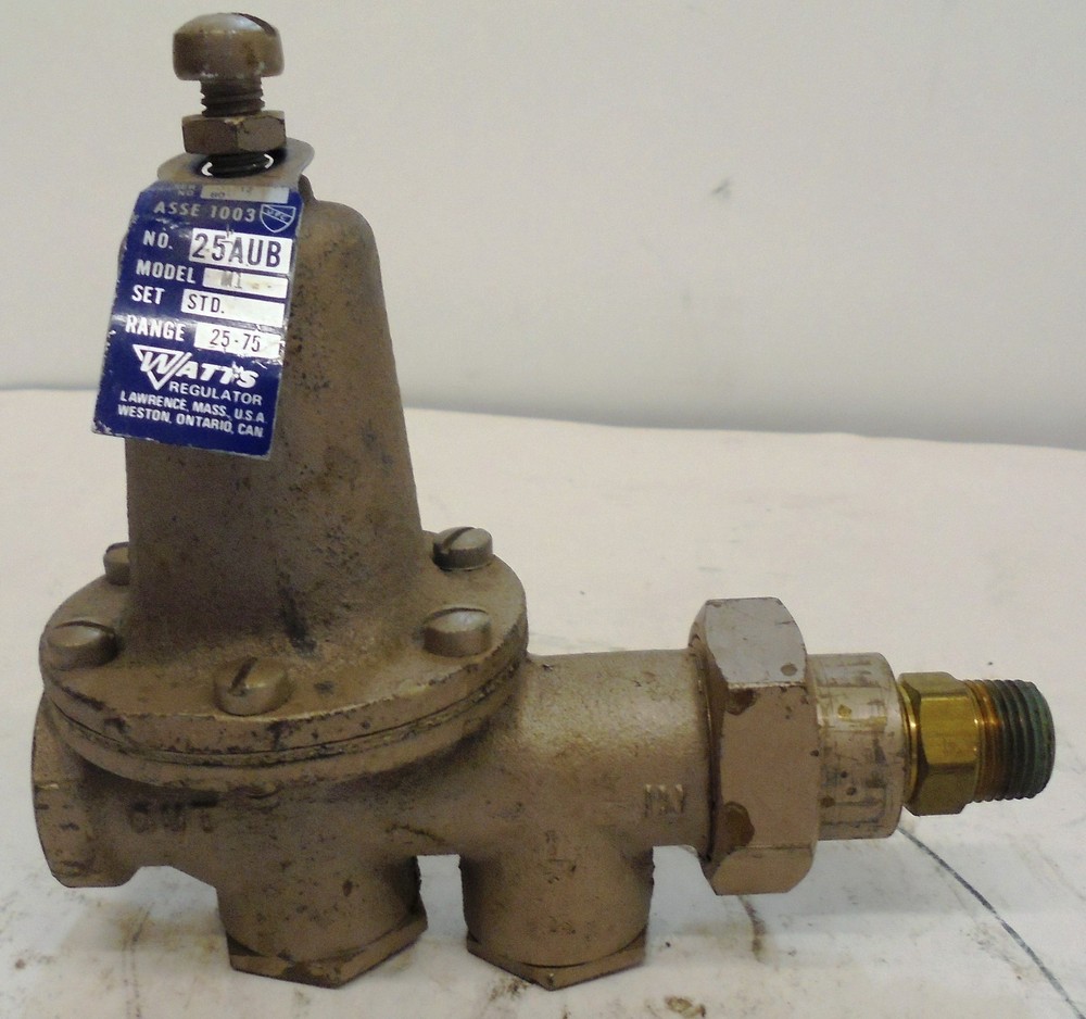 WATTS PRESSURE REDUCING VALVE, 25AUB, MI, SET STD, RANGE 25-75