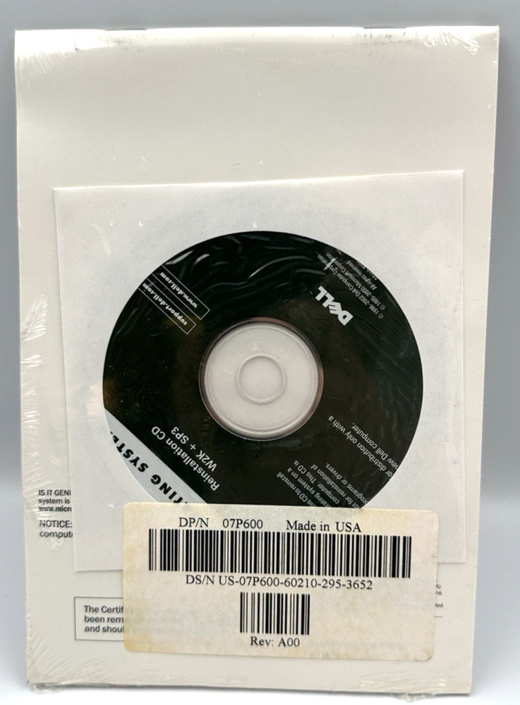 Microsoft Windows 2000 Professional W2K + SP3 Reinstallation CD Dell - Sealed!