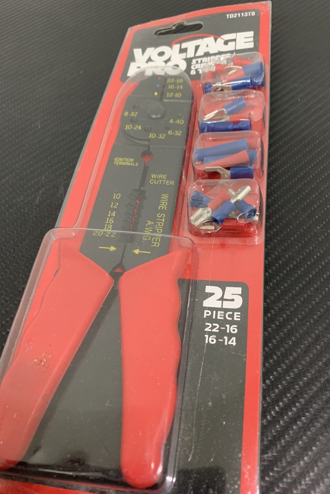 Voltage Pro Stripper / Crimper With Terminals 25 Pieces Set - NEW! FAST!
