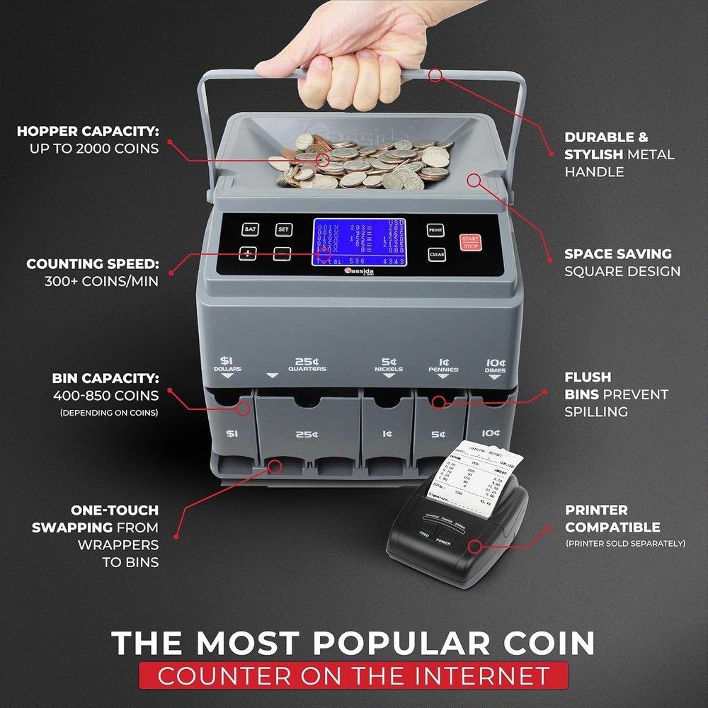 High-Speed Coin Counter and Wrapper with Quickload - Portable Convenience
