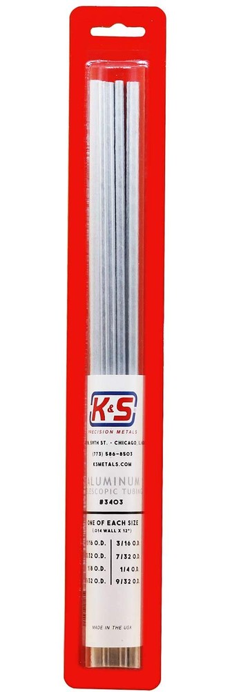 K&S Precision Metals Round Aluminum Telescopic Tubing Assortment 3403 – 8 Tub...