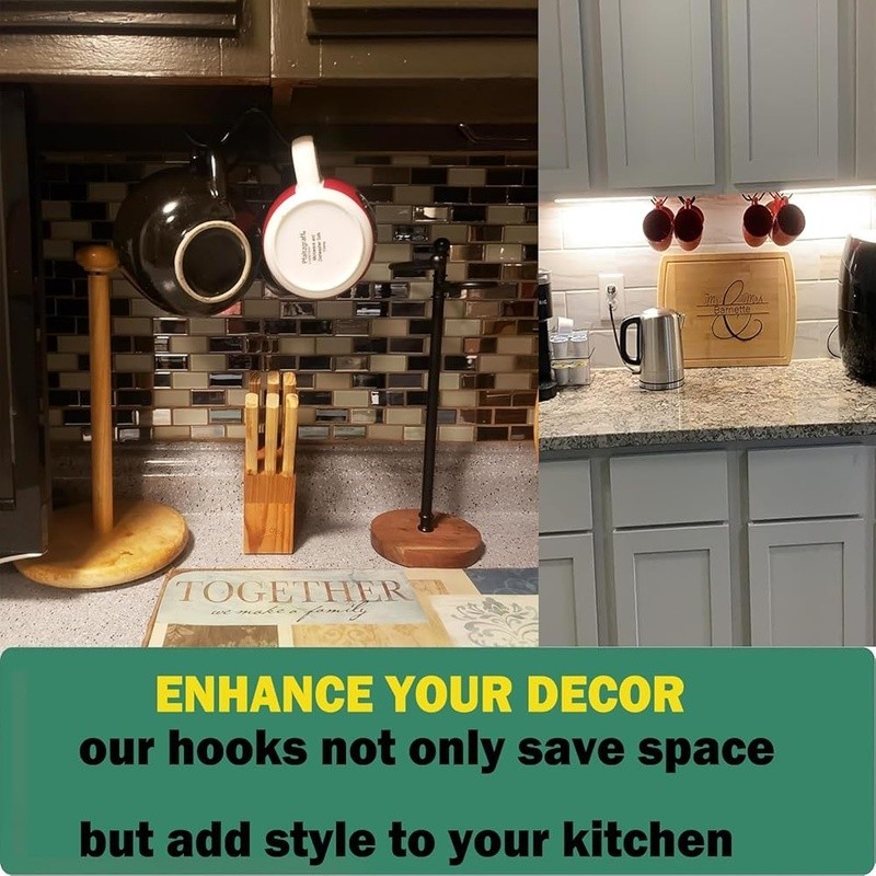 Self-Adhesive Wall Hooks Coffee Mugs Kitchen Storage Organizer 4 Hooks New