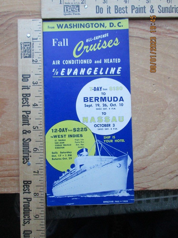 s/s evangeline fall Cruises 1959 Brochure deck plans