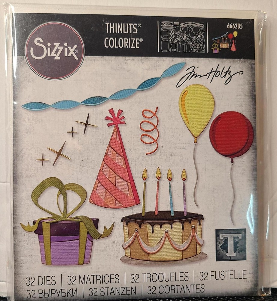 Sixxiz Thinlits Tim Holtz 666285 Celebrate Colorize NIP 630454285007 Birthday