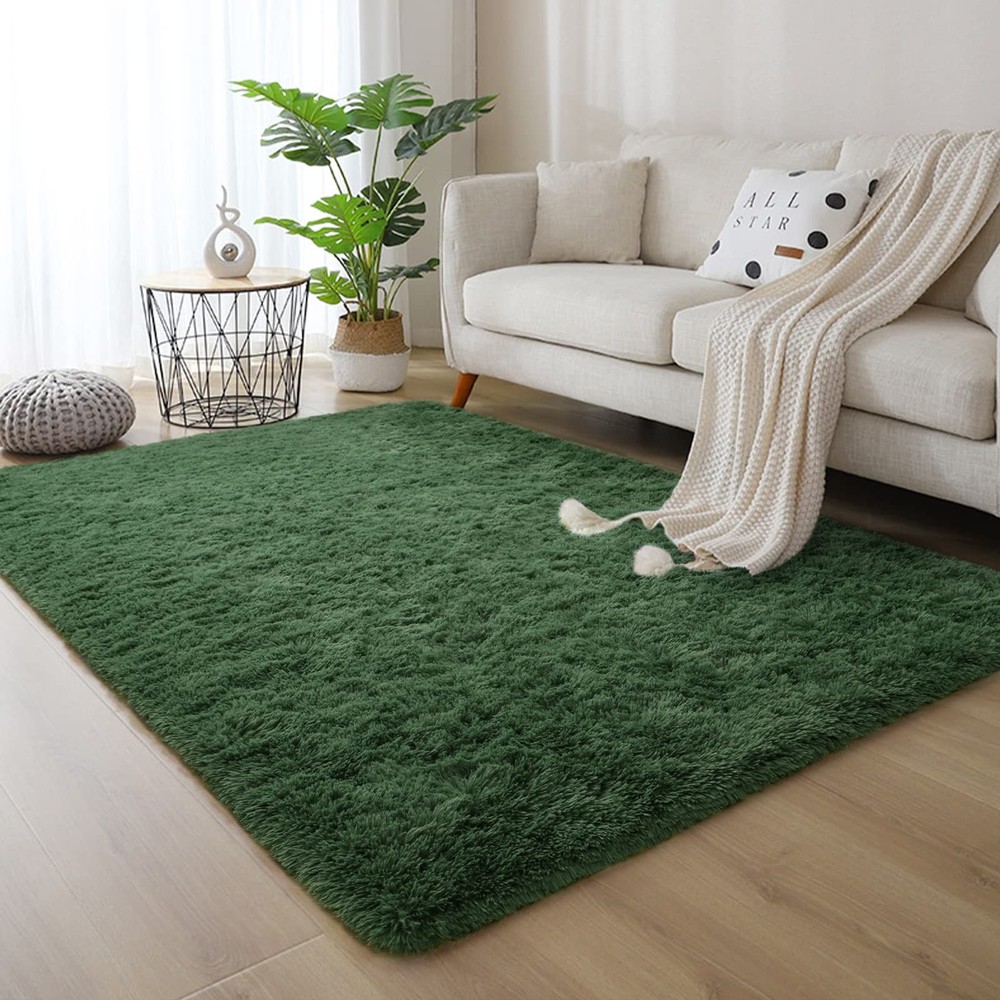 DweIke Fluffy Dark Green Rugs for Bedroom 4' x 6' (Rectangular),