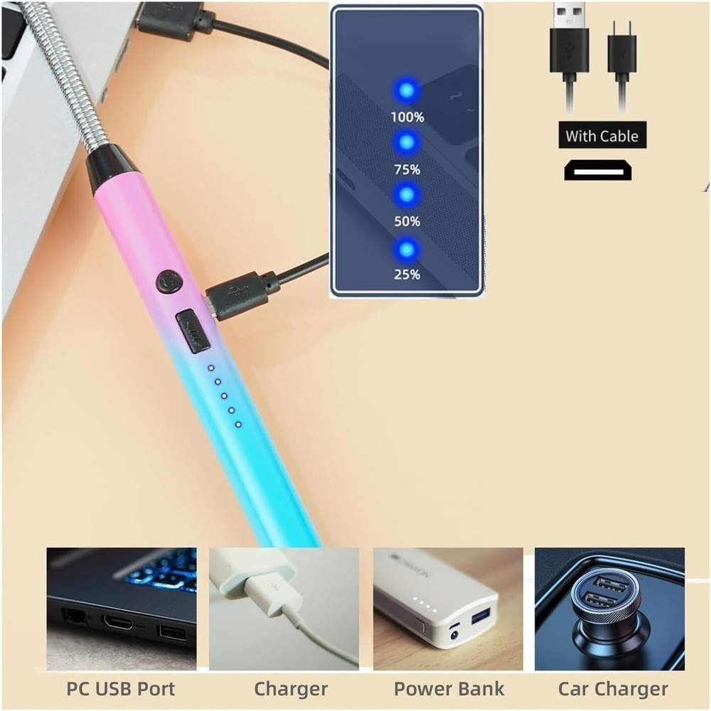 2 Pack Candle Lighter,Arc Lighter with USB Charging,Flameless Windproof,LED Batt