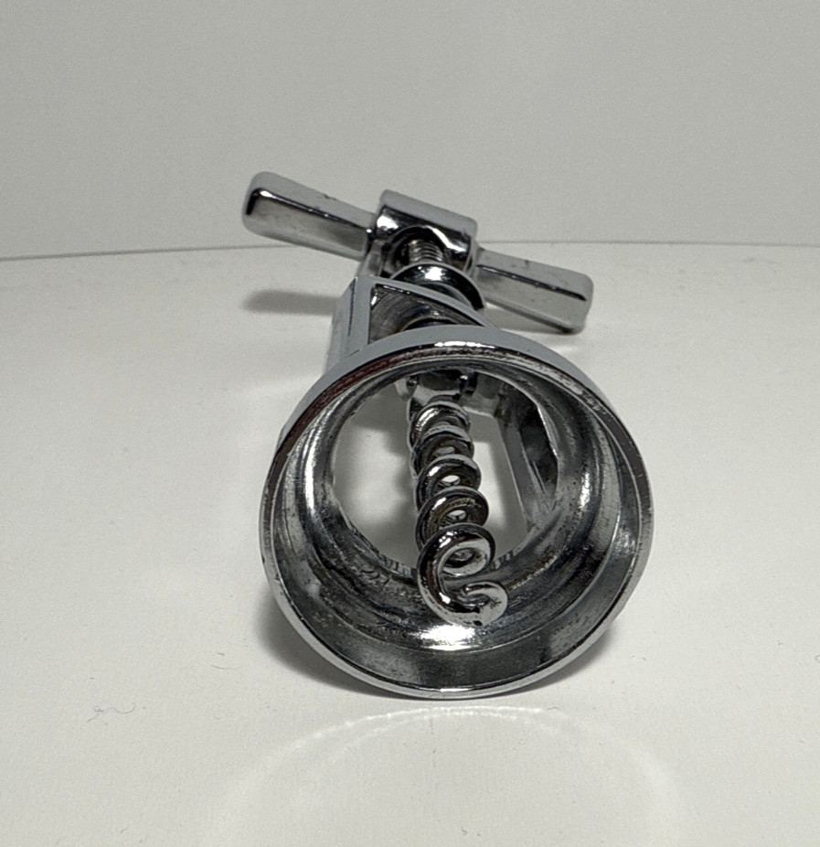 Irvinware T-Handle Corkscrew – Mid-Century Modern Bar Tool, Silver Tone Metal