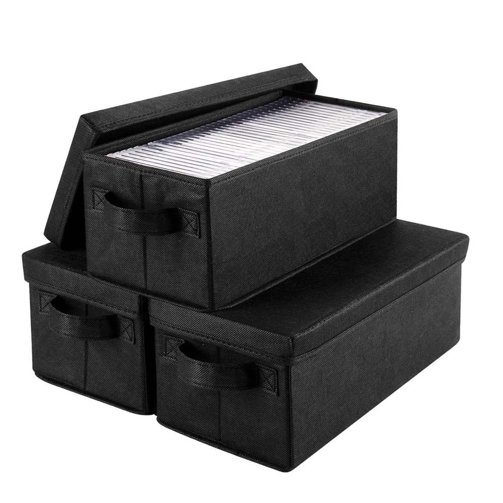 Premium CD Storage Box | Stackable CD Organizer Box with Lid Set of 3