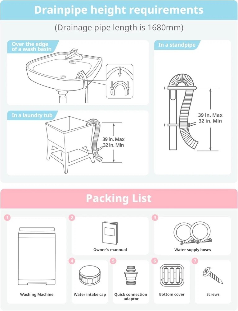 COMFEE’ 1.6 Cu.ft Portable Washing Machine, 11lbs Capacity Fully Automatic Co...