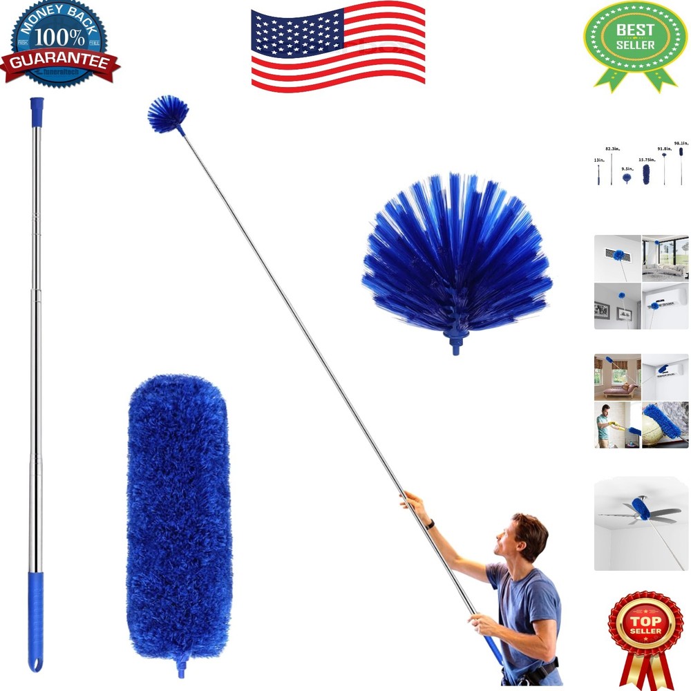 Versatile Cobweb Duster with Corner Brush & Telescoping Pole for Safe Cleaning