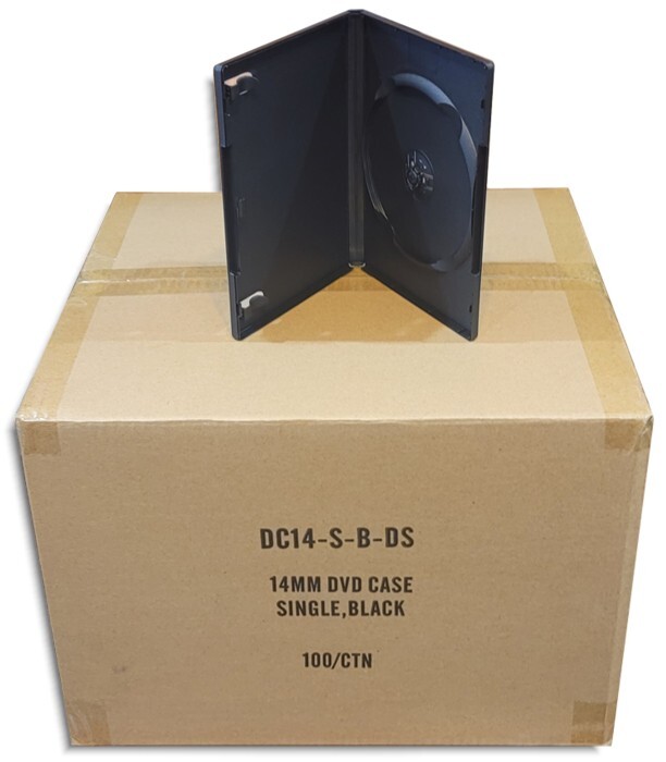 100-Pak Single 14mm PREMIUM Machine-Grade Black DVD Boxes