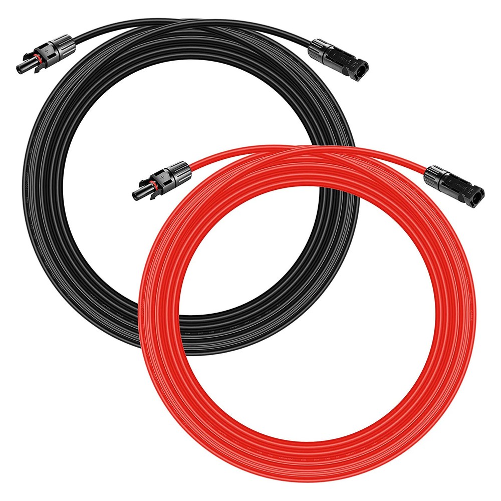 1 Pair Solar Panel Battery Extension Cables 10AWG Solar Panel Cables Black+Red