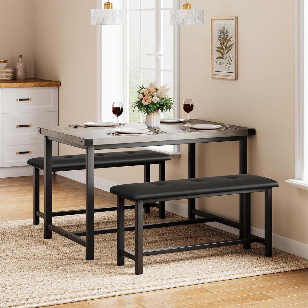 💹Dining Table Set Kitchen Table with 2 Upholstered Benches 3 Piece Dining Sets