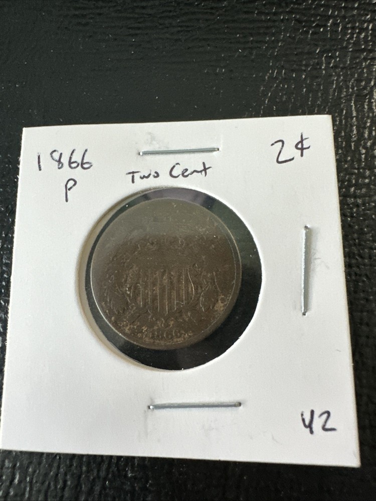 1866  2 CENT PIECE BROWN AU