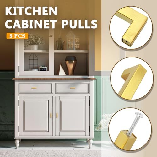 5 Pack Cabinet Pulls Door Handle Gold Kitchen Drawer Pulls Cupboard Dresser H...
