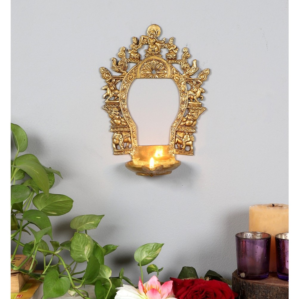 Ethnic Carving Brass Prabhavali Frame with Diya