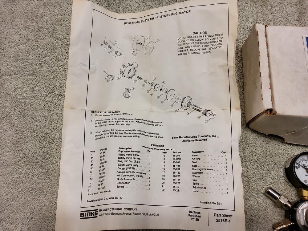 New BINKS- 85-221 PRESSURE REGULATOR