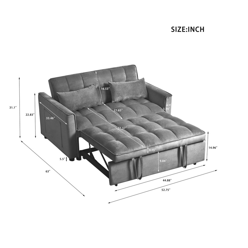 3 in 1 Convertible Sleeper Sofa Pull Out Bed Loveseat Couch Adjustable Backrest