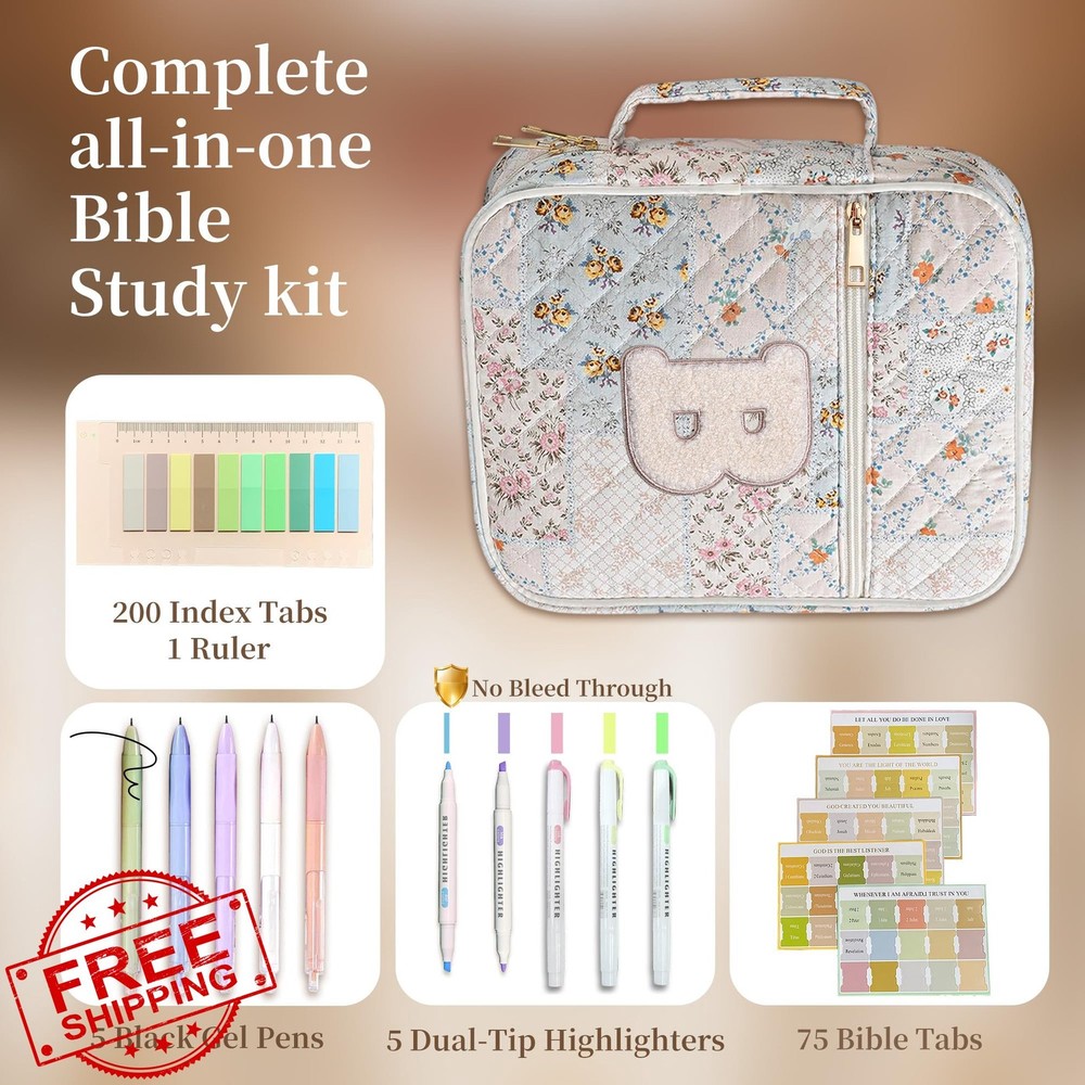 Personalized Initial Bible Cover - Large Quilted Bag - Patchwork Floral-B
