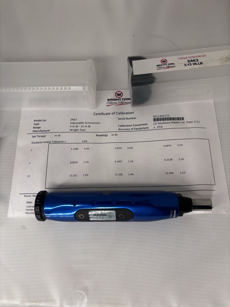 Wright Tool 2463 Micro Adjustable Torque Screwdriver Precision Torque Driver Usa