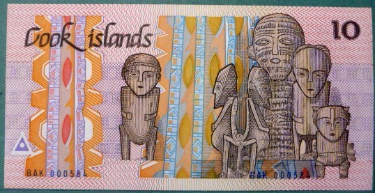 COOK ISLANDS 10 DOLLARS UNC NOTE FROM 1987, P4, RARE NOTE