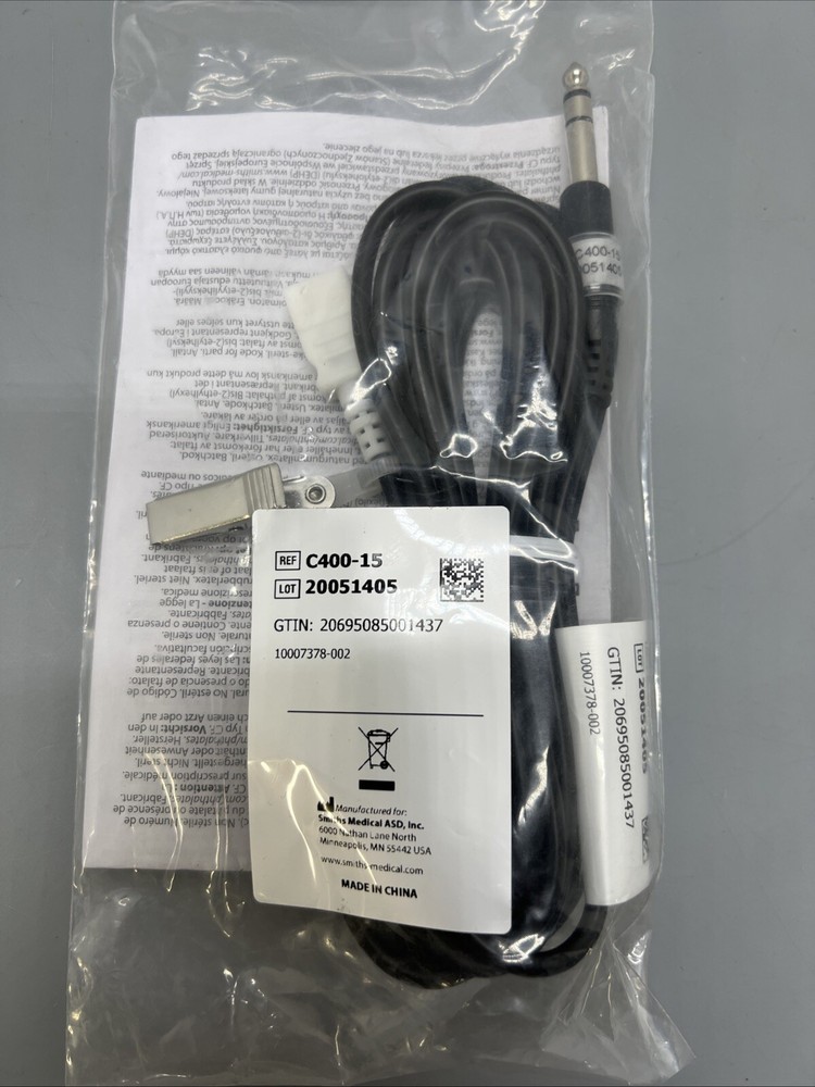 Smiths Medical C400-15 Electrical Extension Cable for Disposable Temp Probe