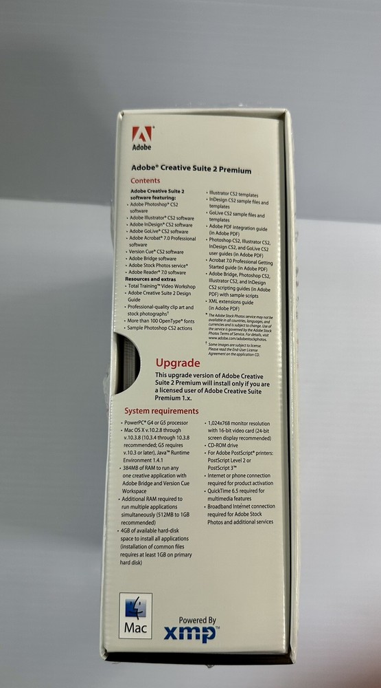 Adobe Creative Suite 2 Premium Upgrade Software - MAC (Retail Box) w/serial #