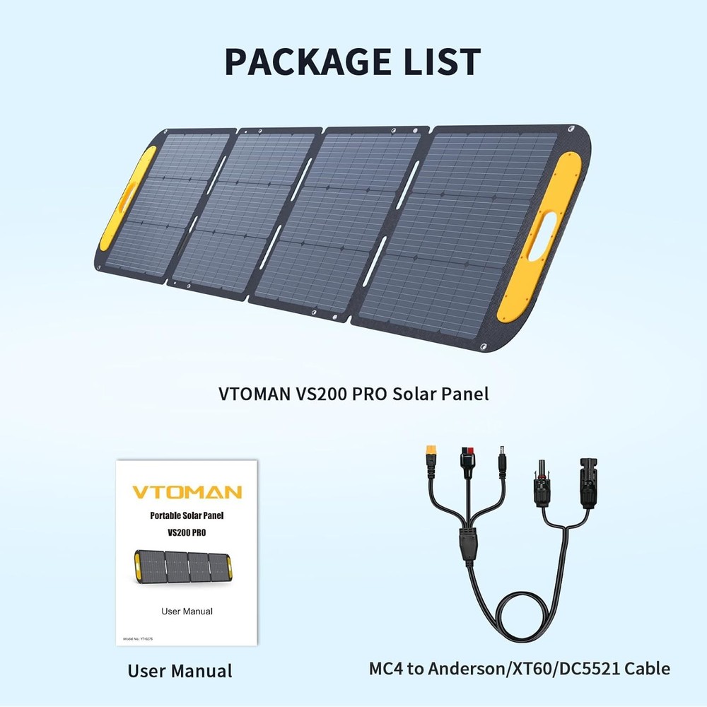 VTOMAN VS200 Pro Portable Solar Panel 200W 48V, 23% Efficiency Foldable Panel