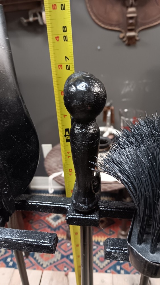 Vintage 3 Piece Black Cast Iron Fireplace Tool Set