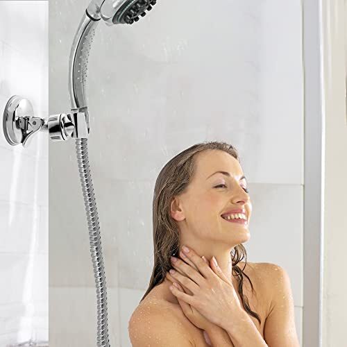 Suction Cup Shower Head Holder Adjustable Height Wall Mount Silver (2 Pack)