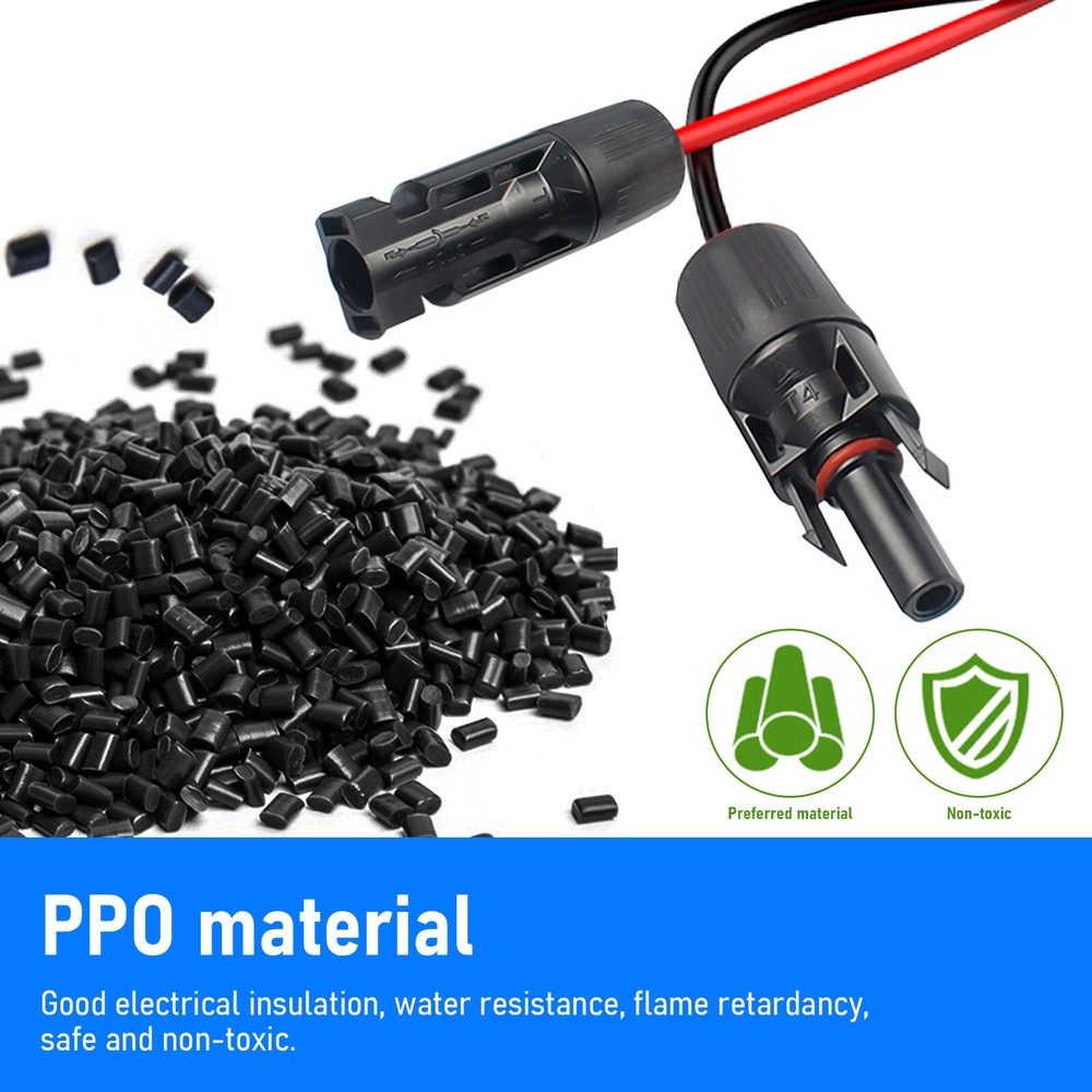 1 Pair Solar Panel Battery Extension Cables 10AWG Solar Panel Cables Black+Red