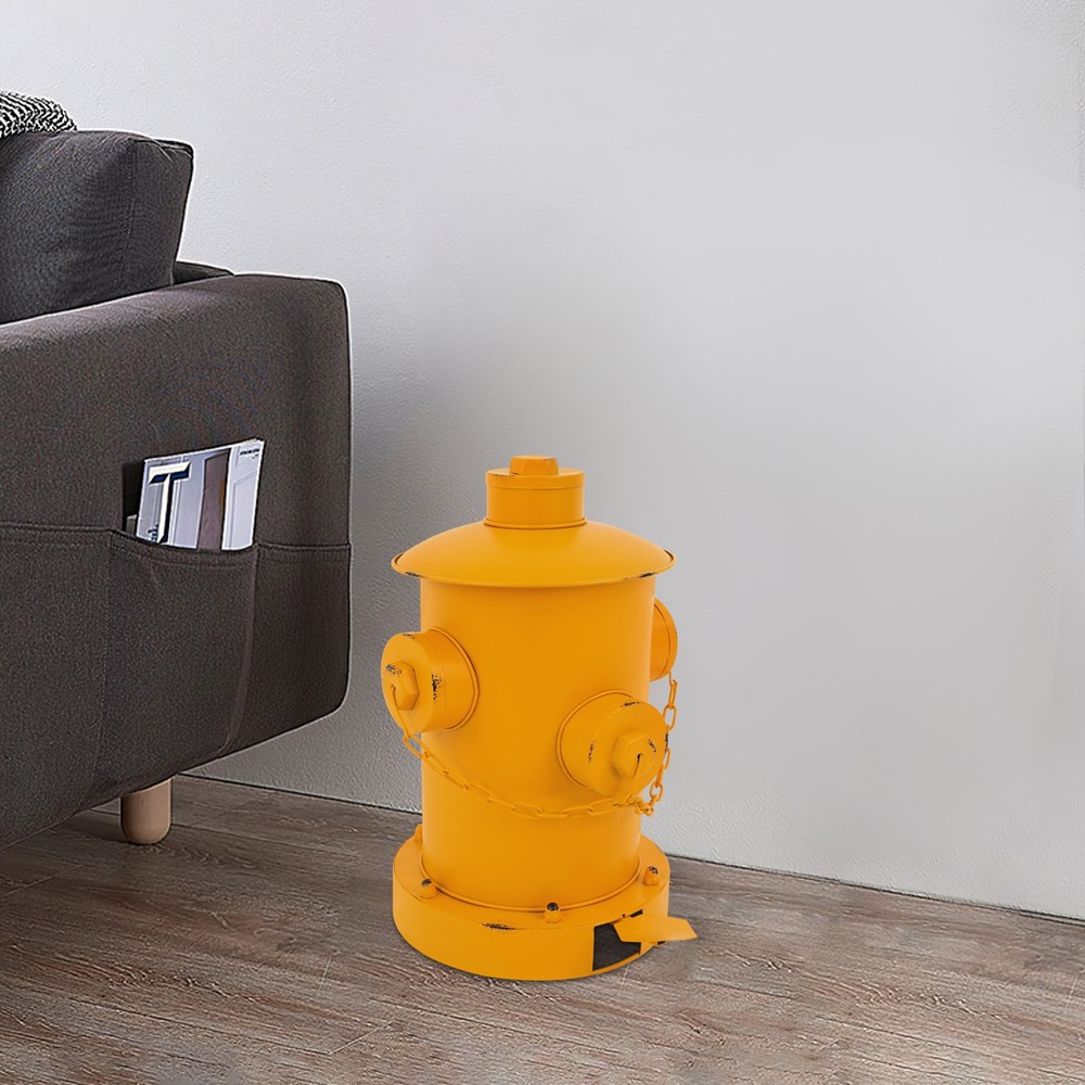 Yellow Garbage Can 2.5L Step-On Fire Hydrant Trash Can Detachable Iron Waste Bin