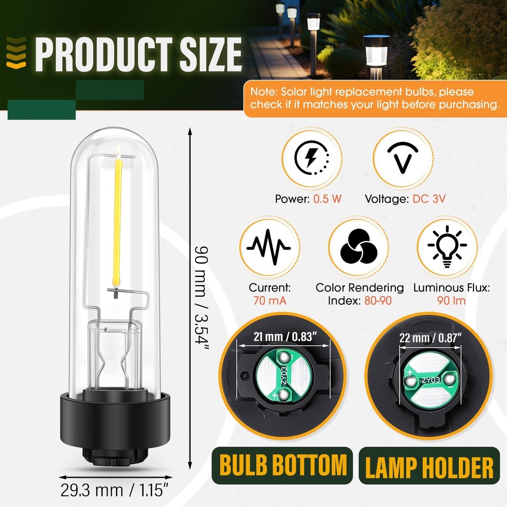 4 Pack Solar Light Replacement Bulbs 3000K 0.5W DC 3V Warm White