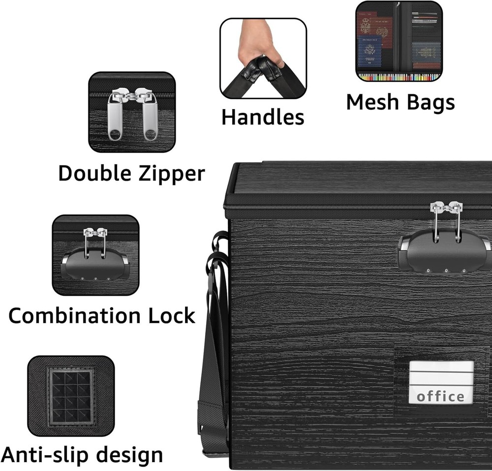 Fireproof Document Box File Organizer - Portable Locking Filing Storage Box