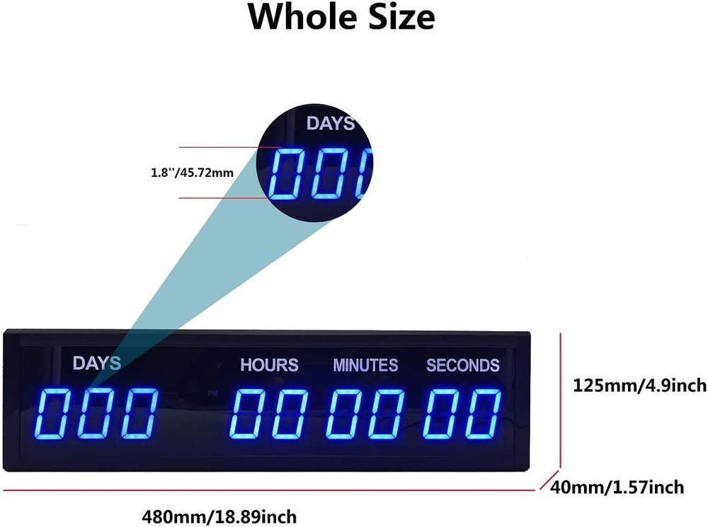 Blue 1.8 9Digits Large LED Countdown Count Up Days Clock with Remote Christmas