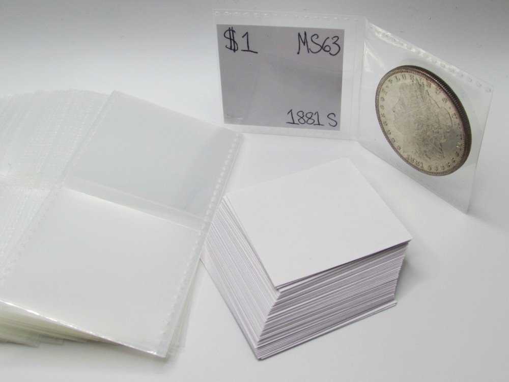 100 2" Polypropylene Coin Flips+paper inserts - 2x2 plastic PVC-free holders