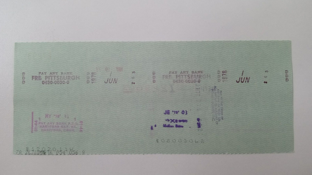 Pitney Bowes: 1978 Pittsburgh Pirates Expense Check